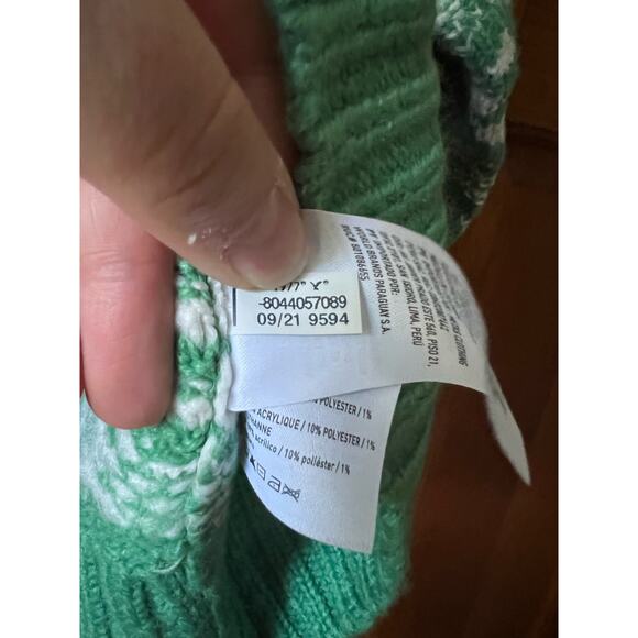 NWT American Eagle Women's Fair Isle Snowdrift Sweater Long Sleeve Green White L - Picture 8 of 12